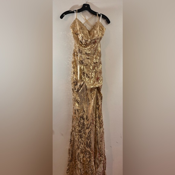 New Sparkly Sequin Mermaid Dress Spaghetti Straps Formal Evening Dress Slit - Picture 3 of 7